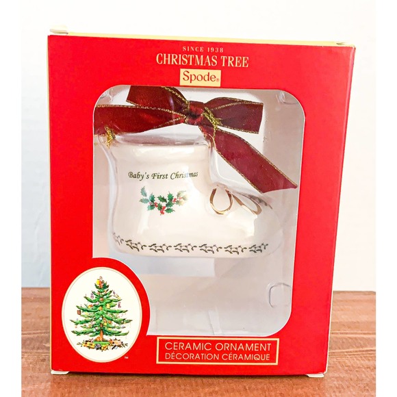 Spode Christmas Tree Ceramic Ornament - Baby’s First Christmas Bootie - NIB - Picture 3 of 6